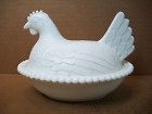 Vintage Indiana Glass ~ Milk Glass Hen Chicken Rooster On Nest ~ Candy Dish