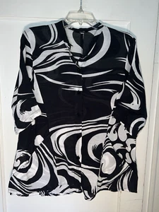 Túnica de algodón YASUKO negra blanca Lagenlook remolino arte para usar talla S/M.  d657 - Imagen 1 de 13