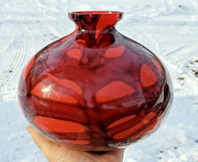 Czech Kralik Bohemian Art Glass Ball Vase 1930s Art Deco Red Loetz Era - Image 1 of 4