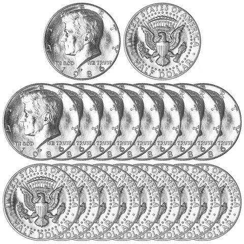 1986 P Kennedy Half Dollar BU Roll 20 US Coin Lot Cover