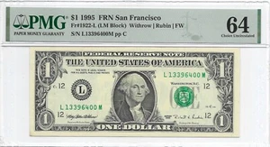 1995 $1 SAN FRANCISCO FRN. PMG Choice UNCIRCULATED 64 Banknote. L/M Block - Picture 1 of 2