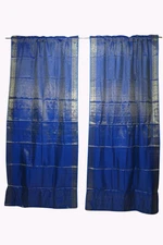 2 Blue Gold Rod Pocket Sari Curtains Panels Home Decor 96 inch