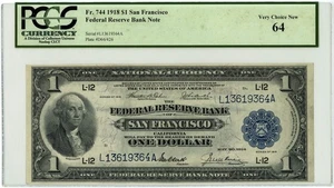 FR.744 $1 1918 FRBN San Francisco Very CH New 64 PCGS Currency 950750-58 - Picture 1 of 3