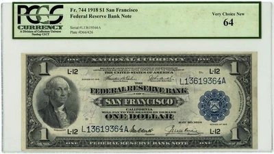 FR.744 $1 1918 FRBN San Francisco Very CH New 64 PCGS Currency 950750-58 - Image 1 of 3