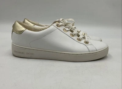 Tênis Michael Kors Feminino Irving Ouro Branco com Cadarço Top Baixo Tamanho 7 - Imagem 1 de 4