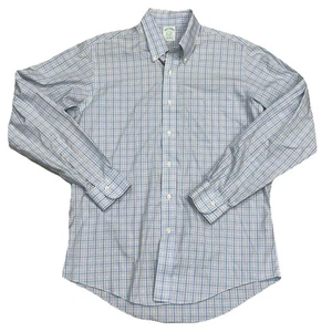 Brooks Brothers Men's Dress Shirt Size 16 - 35 Oxford Blue Yellow Plaid - Picture 1 of 2