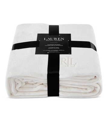 Lauren Ralph Lauren Micromink Blanket King Ivory Soft Plush RL Logo NWT  - Image 1 of 4