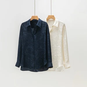 Nueva Camisa Jacquard Morera Seda Para Mujer Camisa de Seda Mediana Manga Larga Camisa Prenda para el torso - Imagen 1 de 26