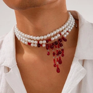 Halloween Blut Tropfen Quaste Perle Kristall Halskette - Bild 1 von 8