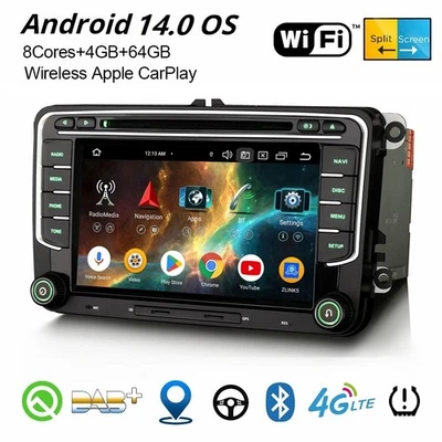64GB Android 14 Autoradio WiFi Navi Für VW Passat CC Golf 5/6 Tiguan Skoda SEAT - Bild 1 von 4