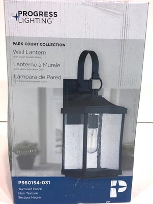 Progress Lighting Park Court 1-Light 19" Textured Black Outdoor Wall Lantern New - Image 1 of 3