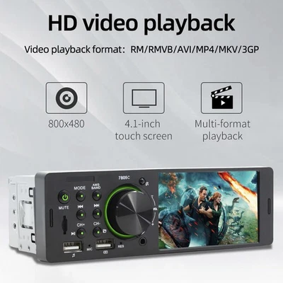 4.1" Car MP5 Player 1DIN Touch Screen Audio Video Bluetooth FM Radio + Carema S8 - Image 1 of 4