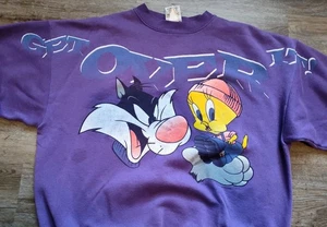 Sudadera De Colección Sylvester Piolín Get Over It Púrpura Looney Tunes Años 90 Talla XL - Imagen 1 de 12