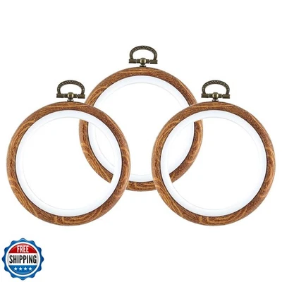 Piutouyar 3 Pieces 4 Inch Embroidery Hoop Set Imitated Wood Display Frame Emb - Image 1 of 4