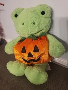 Frog Build A Bear Spring Green Plush 16” Stuffed Animal Halloween Pumpkin - Picture 1 of 11