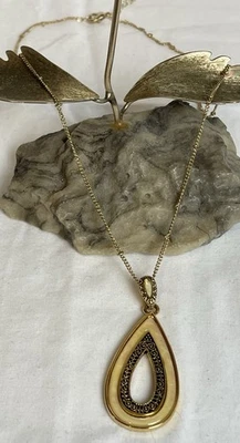 Lia Sophia Gold Tone Necklace 20”Teardrop Faux MOP Swirl Pendant Cable Chain - Image 1 of 4