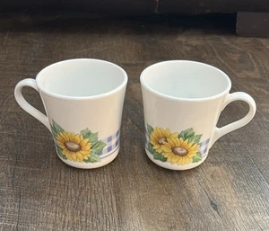 Corning Ware Tazze da Caffè Tazze da Tè - Girasoli Blu Gingham Set di 2 - Foto 1 di 7