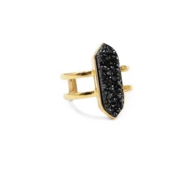 Anillo de cuarzo negro Magna Raven chapado en oro de 18 quilates Kinsley Arrmelle nuevo con etiquetas, talla 5 Foto 1 de 4
