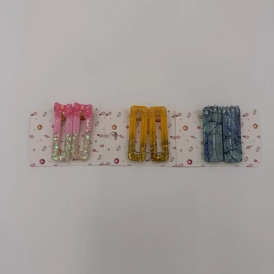 3 juegos de dos pares de pinzas de pelo de resina para mujer rosa, amarillo y azul Foto 1 de 4