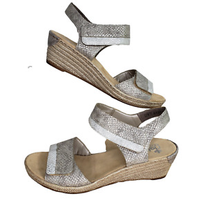 Rieker Size 39 Wedge Sandals US 8 Antistress Gray Silver Ankle Strap Comfort