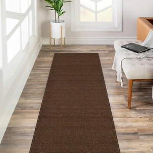 Custom Size SOLID BROWN Stair Hallway Runner Rug Non Slip Rubber Back - Picture 1 of 8
