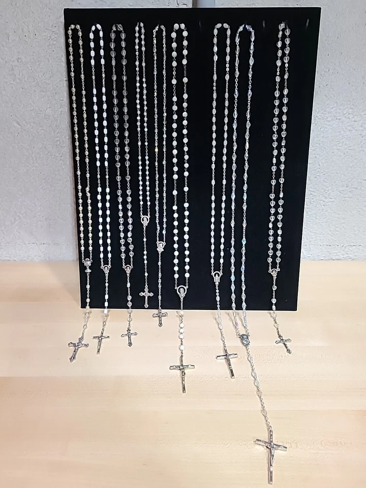 Lot 9x Jesus Beaded Cross Rosary Lariat Necklace SS Crucifix Saints Made Italy - Image 1 of 1