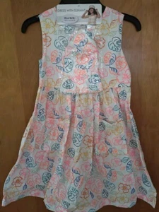 Toddler Kids Girls Summer Sleeveless Dress & Hat Set Floral Dress Pockets 6X NEW - Picture 1 of 8