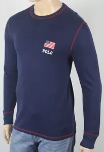 Polo Ralph Lauren Navy Crewneck Waffle Thermal Sleep Shirt Flag NWT - Picture 1 of 1
