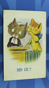 Donald McGill Comic Postkarte 1910er Katze Gericht Anwalt Anwalt Richter TAT ER!! - Bild 1 von 2