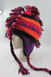 NEW 100% Acrylic Fleece Lined Mohawk Winter Knit Ski Hat Ear Flaps Ties Unisex - Picture 1 of 3