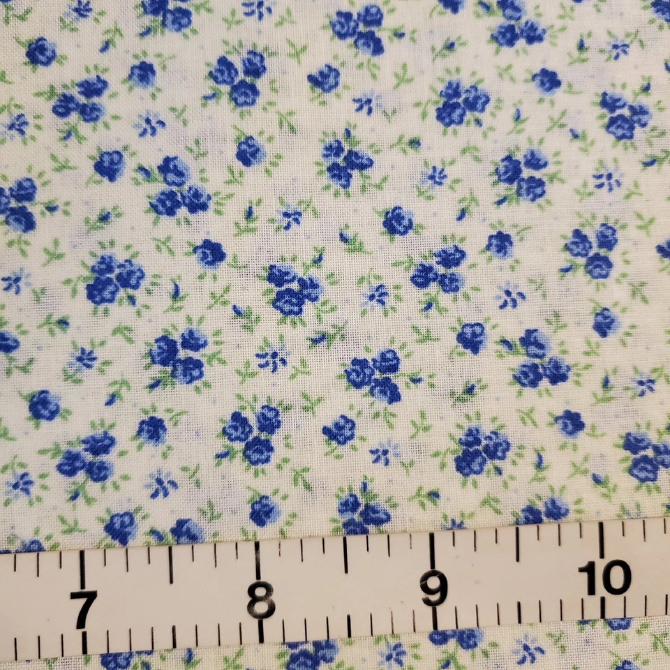 Shabby Chic Blue Flowers Fabric Cotton Floral FQ HY BTY Fat Quarter By the Yard - Image 1 of 3