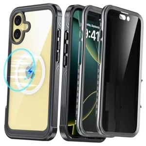 for Case, Double Front Frame Built-in 9H Tempered Glass iPhone 16 Plus Black - Picture 1 of 7
