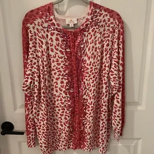QUACKER FACTORY Viscose Blend Pink Sequins Animal Print Cardigan Size1X - Picture 1 of 8