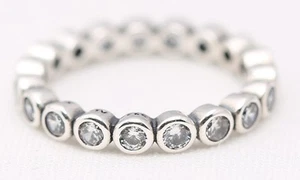 GENUINE CZ ENCRUSTED SILVER ALLURING PETITE BRILLIANT DELICATE RING SIZE 54 SALE - Picture 1 of 2