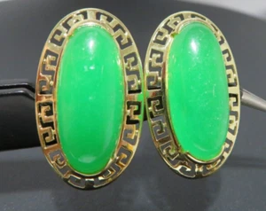 14K YG PAIR OF JADE HUGGIE EARRINGS 5.90 grams (A16009-4) - Picture 1 of 9