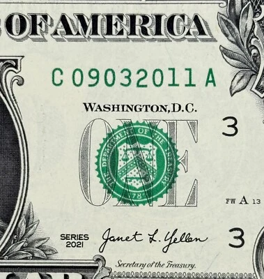 September 3rd, 2011 Birthday Anniversary Fancy Serial Number Uncirculated Dollar - Image 1 of 3