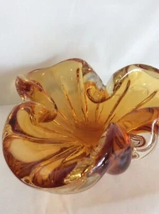 Vintage Art Glass Ashtray/Bowl Ribbed Spirl orange - Picture 1 of 7