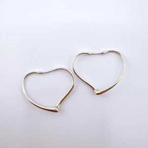 Tiffany & Co Elsa Peretti Open Heart Hoop Earrings Silver Fast Shipping - Picture 1 of 9
