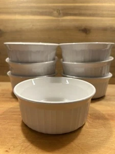 Corningware 7 Casseruole francesi bianche a costine 16 oz Ramekins servizio piatti USA - Foto 1 di 10