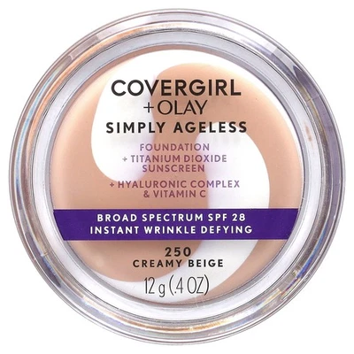 Olay Simply Ageless, Foundation, SPF 28, 250 Creamy Beige, 0.4 oz (12 g) - Image 1 of 4