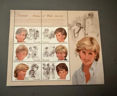 Hojas de sellos conmemorativos de la princesa Diana y foto a color en moneda Foto 1 de 4