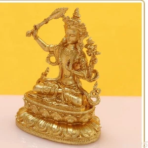 3.6cm Brass Gilding Tibetan Buddhism Manjusri Bodhisattva Buddha Statue Ornament - Picture 1 of 2