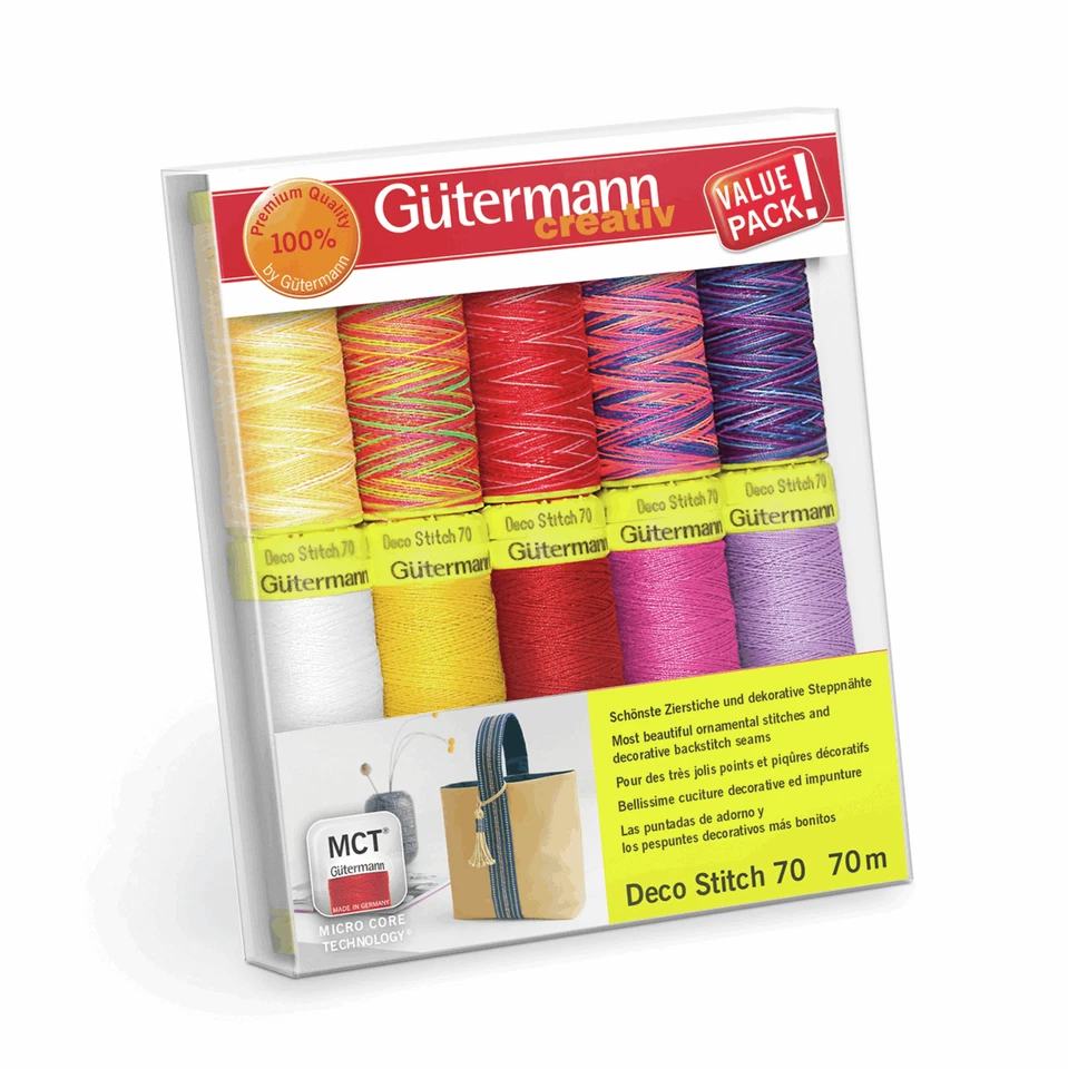 Gutermann Decorative Stitch Thread Set - 10 x 70m Reels - Mixed Colours 7021661 - Image 1 of 1