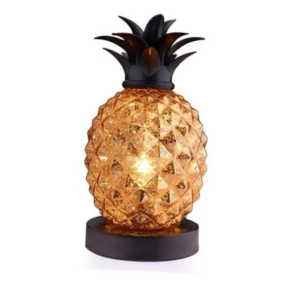 Lámpara táctil regulable de piña de vidrio mercurio Lámpara de mesa de vidrio dorado Mesita de noche  Foto 1 de 4