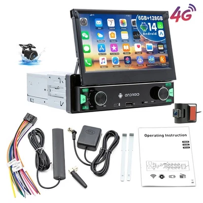 DAB 8core 1DIN Autoradio Carplay Flip Out 6+128G 7" Android 14 GPS NAVI WIFI DVR - Bild 1 von 4