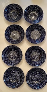 8 Queen's England Victorian Calico Soup Cereal Berry Bowls Blue & White Chintz - Picture 1 of 14