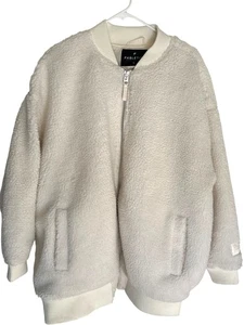 Fabletics Womens XL White Sherpa Khloe Bomber Jacket Ribbed Hem & Cuffs - Picture 1 of 8