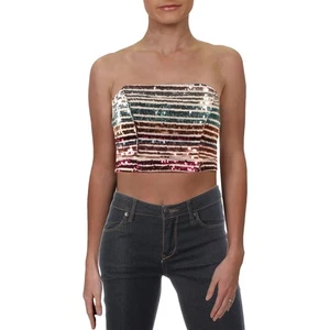 Sequin Hearts Womens Pink Sequined Night Out Crop Top Blouse Juniors 7 7942 - Picture 1 of 1