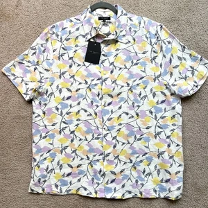 Camisa Ted Baker Adrian Abstracta Floral Lino Mangas Cortas Para Hombre Talla 5 Grande - Imagen 1 de 10