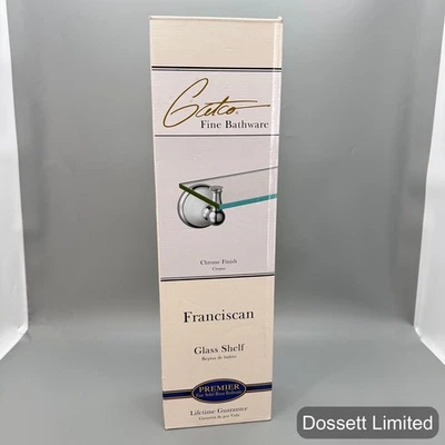 Estante de vidrio franciscano Gatco acabado cromado pulido a mano latón macizo nuevo en caja Foto 1 de 4